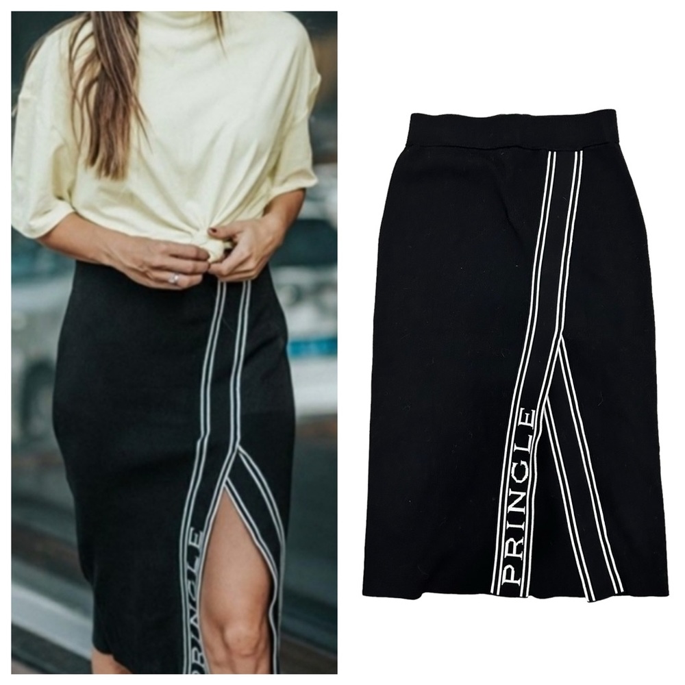 PRINGLE of SCOTLAND H&M size S SKIRT Spell out  Front slit Pull on BLACK Z21